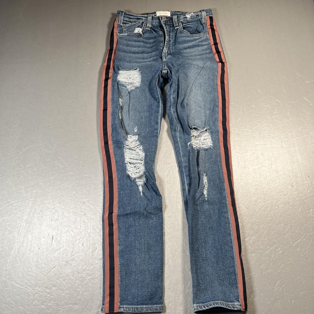McGuire Jeans Womens 25 Blue Distressed Side Stripe High Rise Made USA Skinny